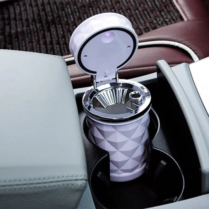 Car Ashtray With LED Light Portable Universal Alloy Ash Tray Aluminum Cup Smokeless Auto Ashtray Flame Retardant Car Accessories