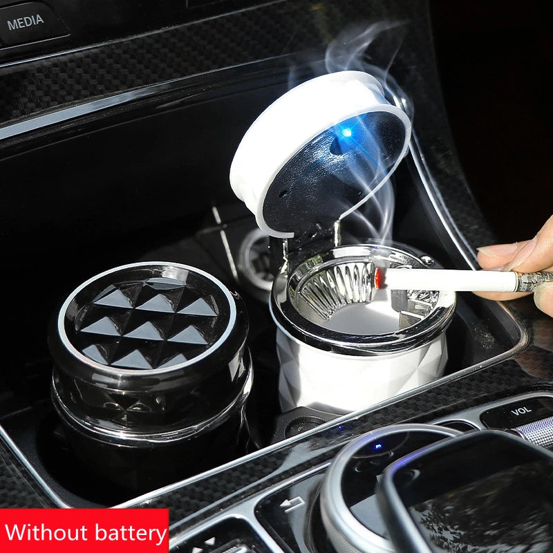 Car Ashtray With LED Light Portable Universal Alloy Ash Tray Aluminum Cup Smokeless Auto Ashtray Flame Retardant Car Accessories