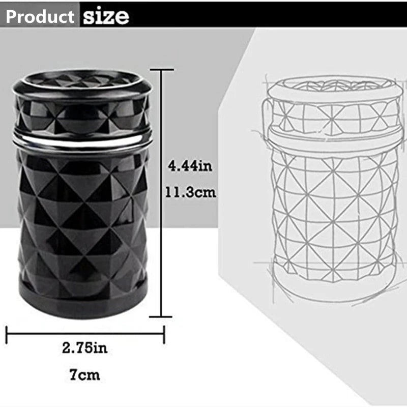 Car Ashtray With LED Light Portable Universal Alloy Ash Tray Aluminum Cup Smokeless Auto Ashtray Flame Retardant Car Accessories