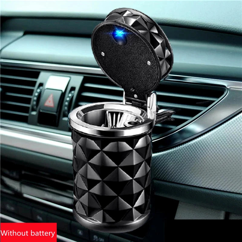 Car Ashtray With LED Light Portable Universal Alloy Ash Tray Aluminum Cup Smokeless Auto Ashtray Flame Retardant Car Accessories