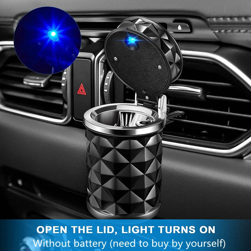 Car Ashtray With LED Light Portable Universal Alloy Ash Tray Aluminum Cup Smokeless Auto Ashtray Flame Retardant Car Accessories
