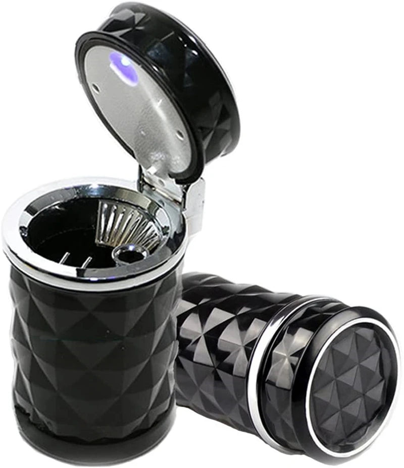 Car Ashtray With LED Light Portable Universal Alloy Ash Tray Aluminum Cup Smokeless Auto Ashtray Flame Retardant Car Accessories