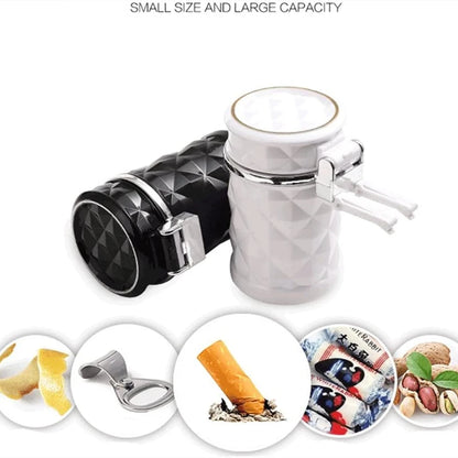 Car Ashtray With LED Light Portable Universal Alloy Ash Tray Aluminum Cup Smokeless Auto Ashtray Flame Retardant Car Accessories